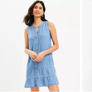 Chambray Button Sleeveless Swing Dress